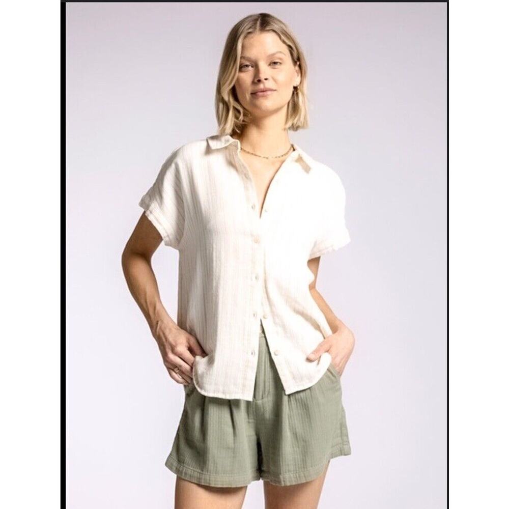 Thread & Supply Size Medium Shirt Linen Cotton Blend Womens Tan